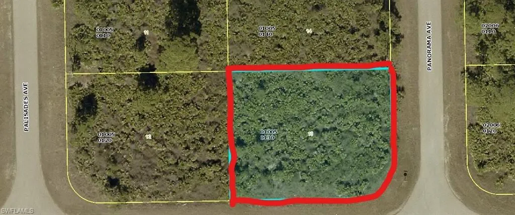 Aerial view of property's location featuring property parcel outlined