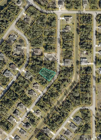 Aerial overview of property's location with property boundaries highlighted