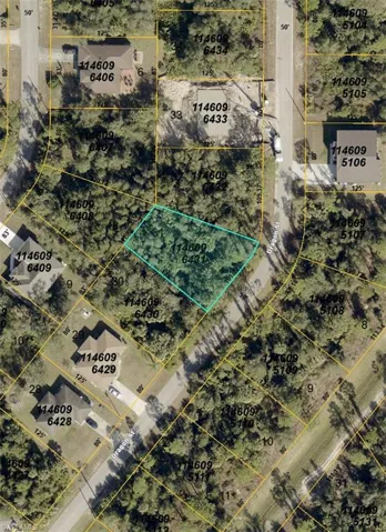 Aerial view of property's location with property parcel outlined