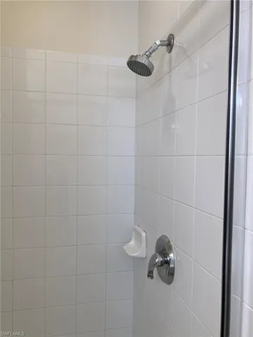 Bathroom view of tiled shower
