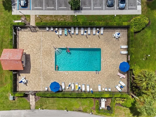 Drone / aerial view of a pool area