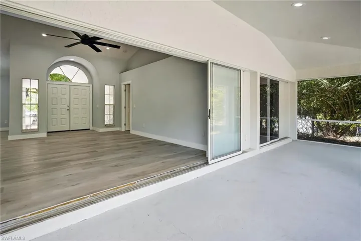 Pocket sliding glass doors located off of the living room.
