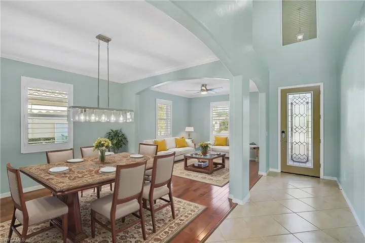 Virtually staged living & dining room