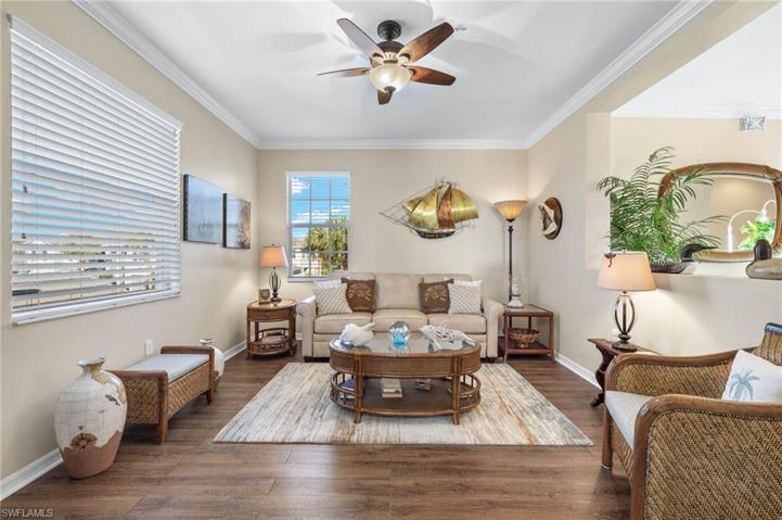A large family room next to the kitchen