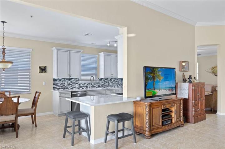 A convenient breakfast bar is perfect for enjoying your morning coffee