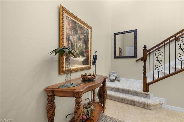 A grand entry with high ceilings