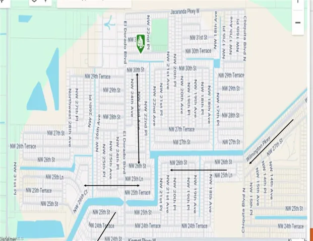 Navigable Freshwater Canals from subject lot Southward