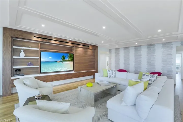 Living room featuring wood finished floors and recessed lighting