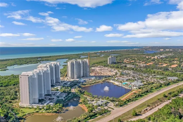 Aerial view of a nearby body of water