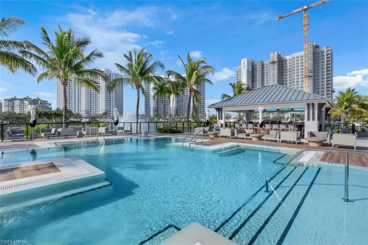 Community pool featuring a gazebo and a patio area