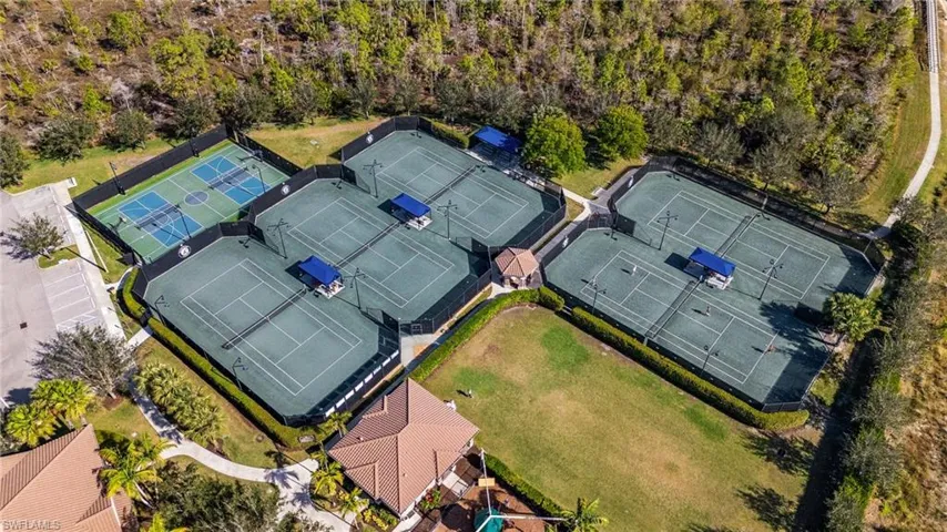 5 tennis courts plus basketball court double as pickleball court.