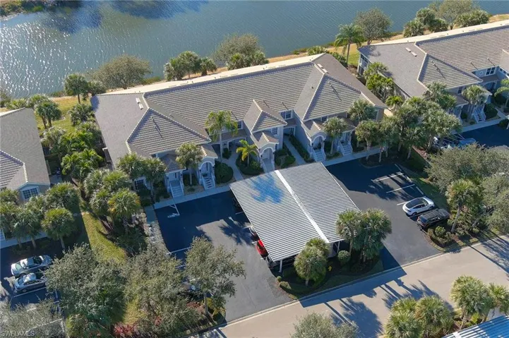 Aerial view of a nearby body of water