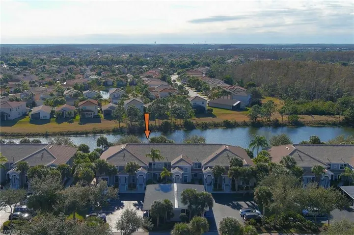 Aerial view of a nearby body of water