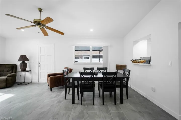 Dining space featuring ceiling fan