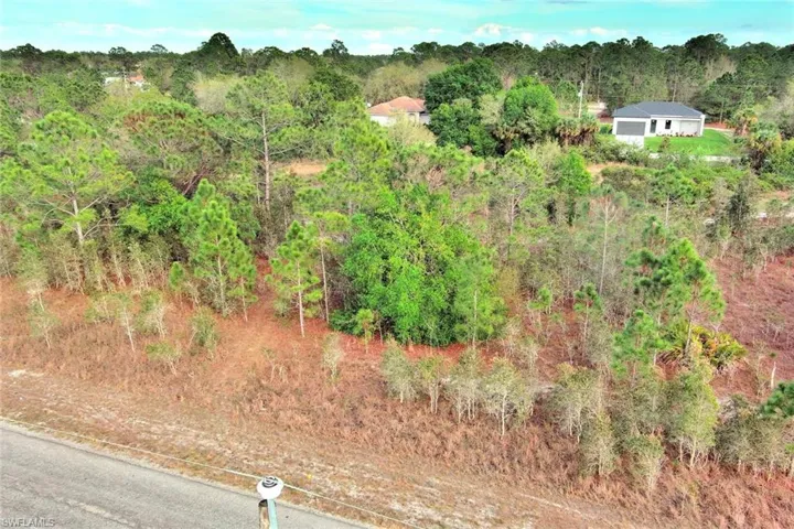 Aerial view of a heavily wooded area