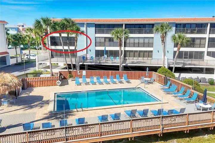 Circled unit overlooking pool