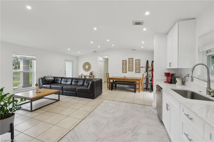Living room with tile flooring