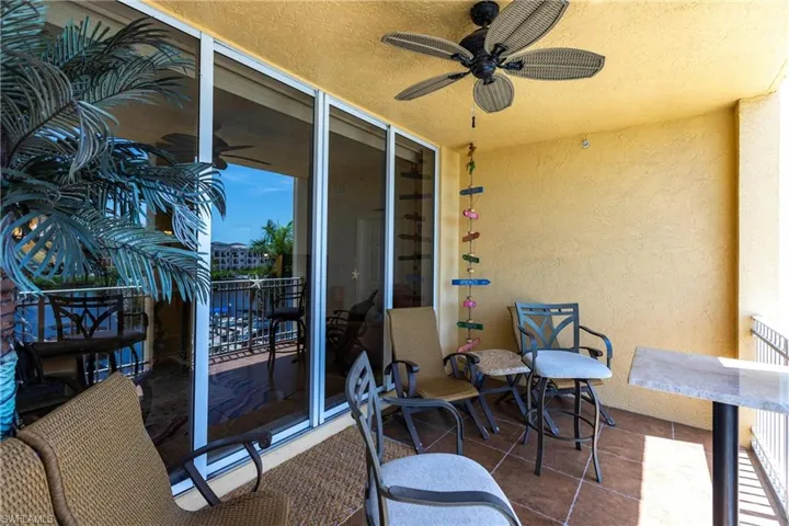 Balcony with a ceiling fan
