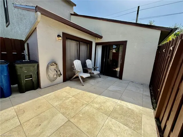 Patio deck with tiled floors.