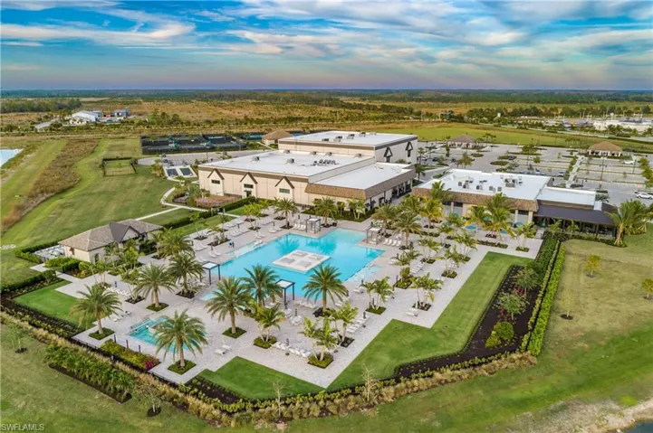 Drone / aerial view of a pool area
