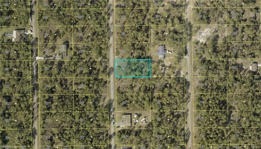 Aerial overview of property's location featuring property boundaries highlighted