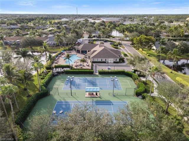 Aerial view of a nearby body of water