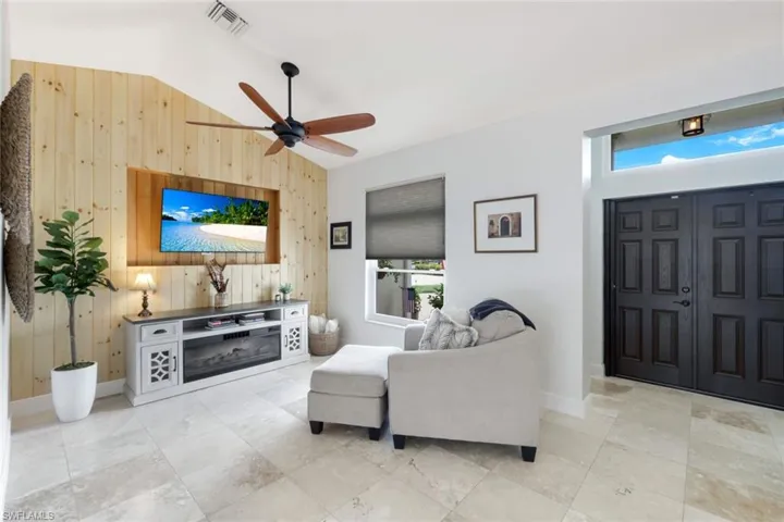 Living room with feature wall.
