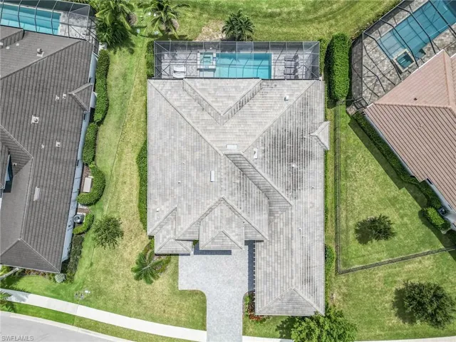 Drone / aerial view of a pool area