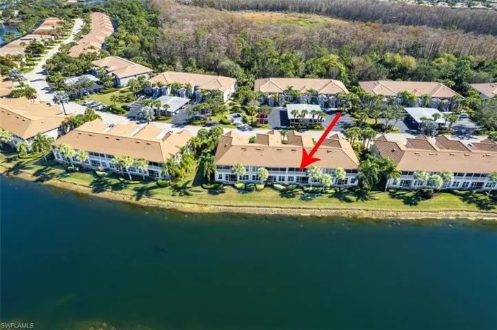 Aerial view of a nearby body of water