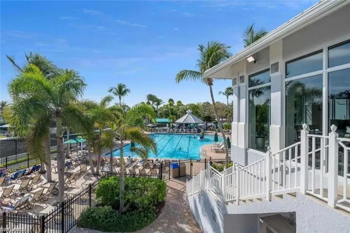 view of the pool from second story of club