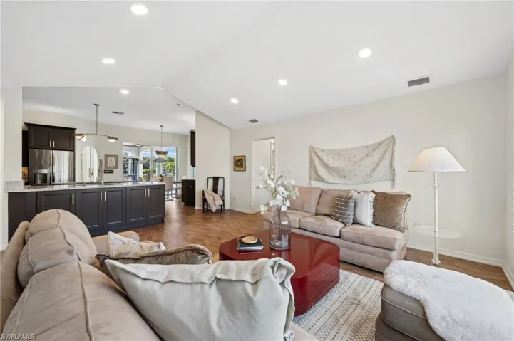 Looking from the family room toward the kitchen
