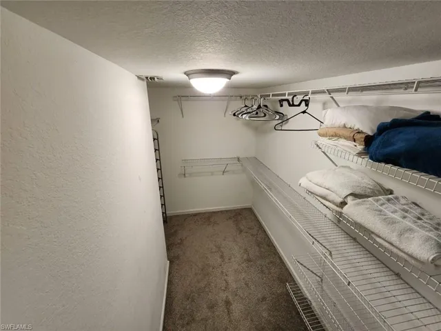 Walk in closet with dark carpet