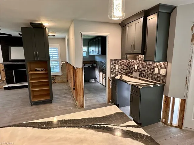 Kitchen with gray cabinets