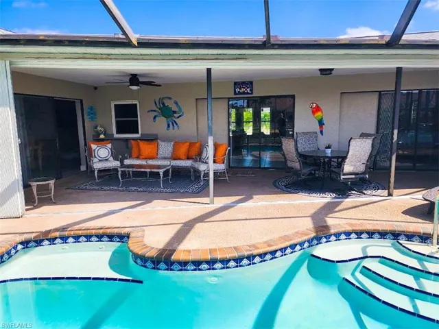 View of the shaded seating/dining area on the south facing Pool Deck