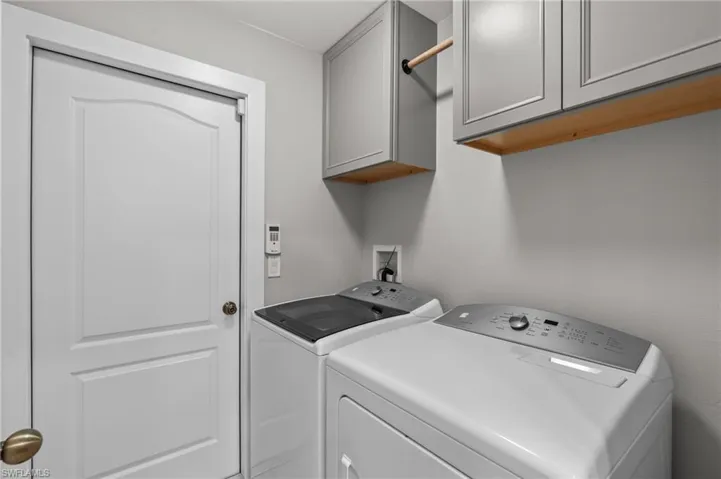 Laundry room featuring cabinet space and separate washer and dryer