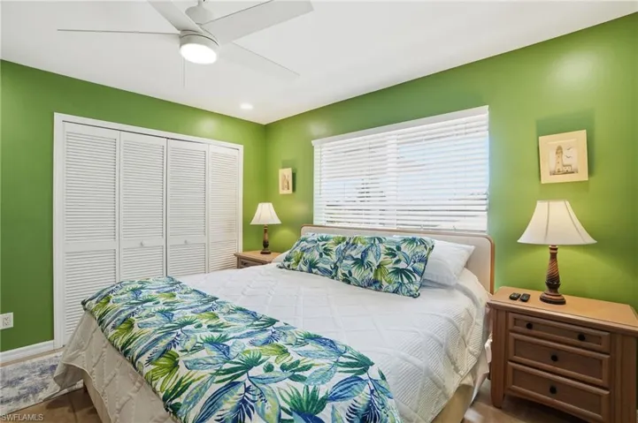 Bedroom with a closet and ceiling fan