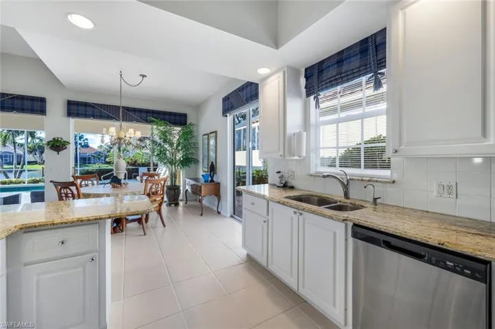 Kitchen with white cabinets and stainless steel dishwasher