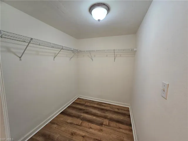 Walk-in closet featuring dark hardwood / wood-style flooring