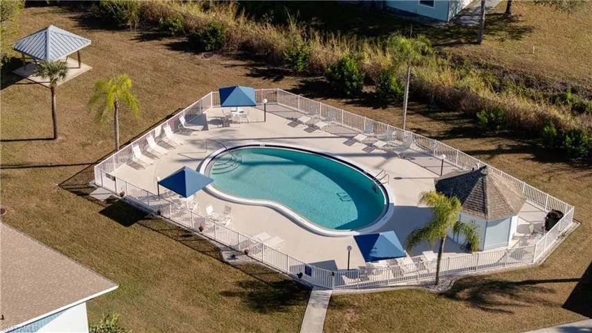 Aerial view of a pool