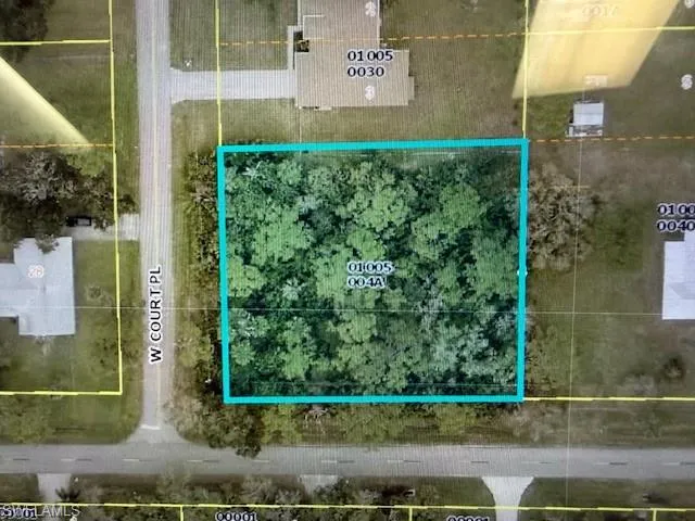 Aerial map of property and surrounding area with property parcel outlined