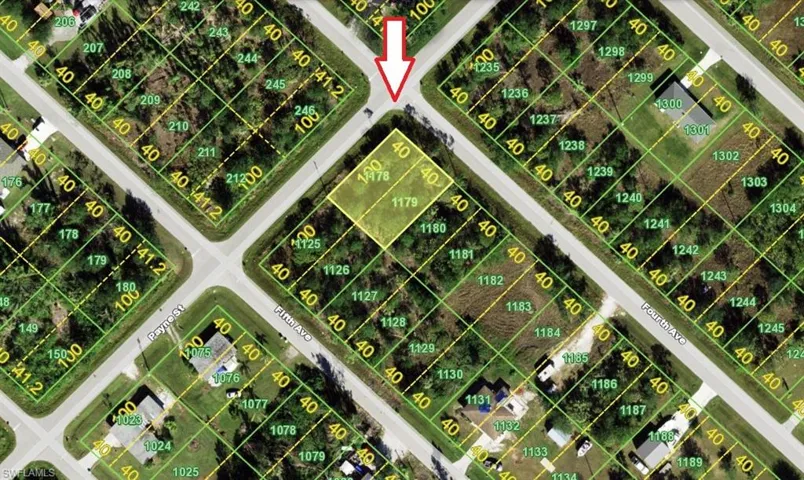 Aerial overview of property's location with property parcel outlined
