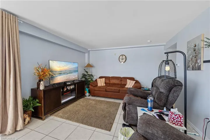 View of tiled living room