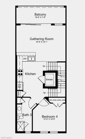 Main Level Floor Plan - Additional Highlights Include: washer, dryer, refrigerator, Cafe appliances, screened balcony, wood shelving at pantry and linen closets, acrylic sealed garage floor, and oak stair treads