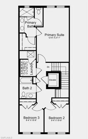 Upper Level Floor Plan - Additional Highlights Include: washer, dryer, refrigerator, Cafe appliances, screened balcony, wood shelving at pantry and linen closets, acrylic sealed garage floor, and oak stair treads