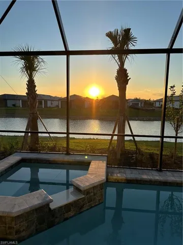 Sunset over the pool and pond