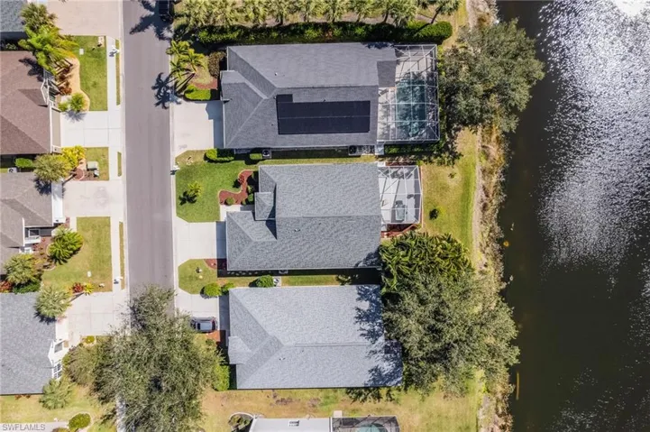 Bird's eye view of a nearby body of water