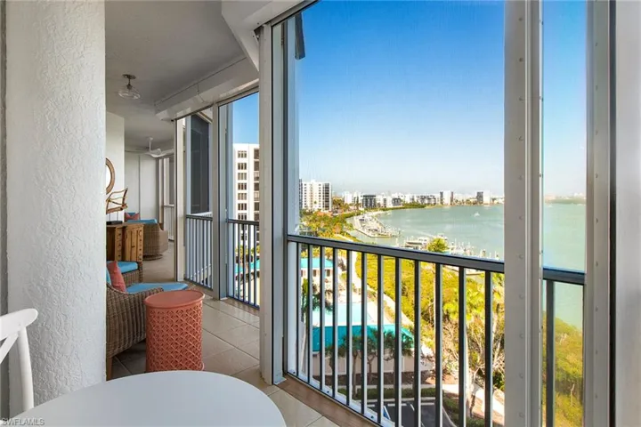 Balcony featuring a water view and a view of city