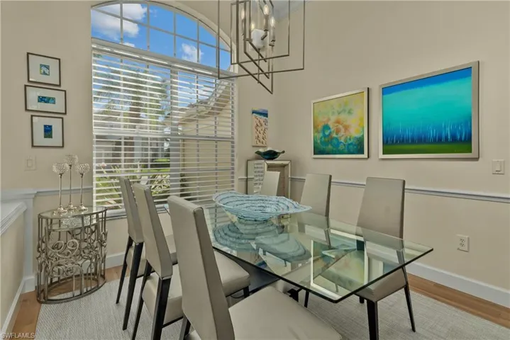Dining room featuring a healthy amount of sunlight, a chandelier, and light hardwood / wood-style floors