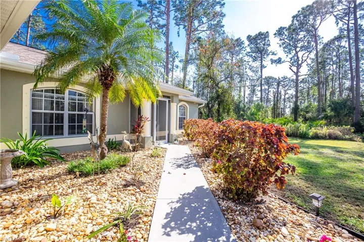 Doorway to property with a yard and stucco siding