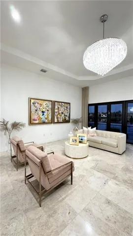 Living area with a chandelier